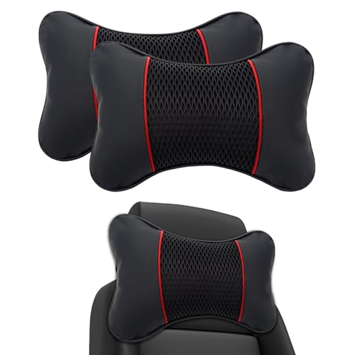 VBGURR 2 Pcs Neck Support Pillow for Car Seat Breather Car Headrest Pillow Car Pillow Car Neck Pillow Car Seat Head Support Car Accessories (Black-Red)