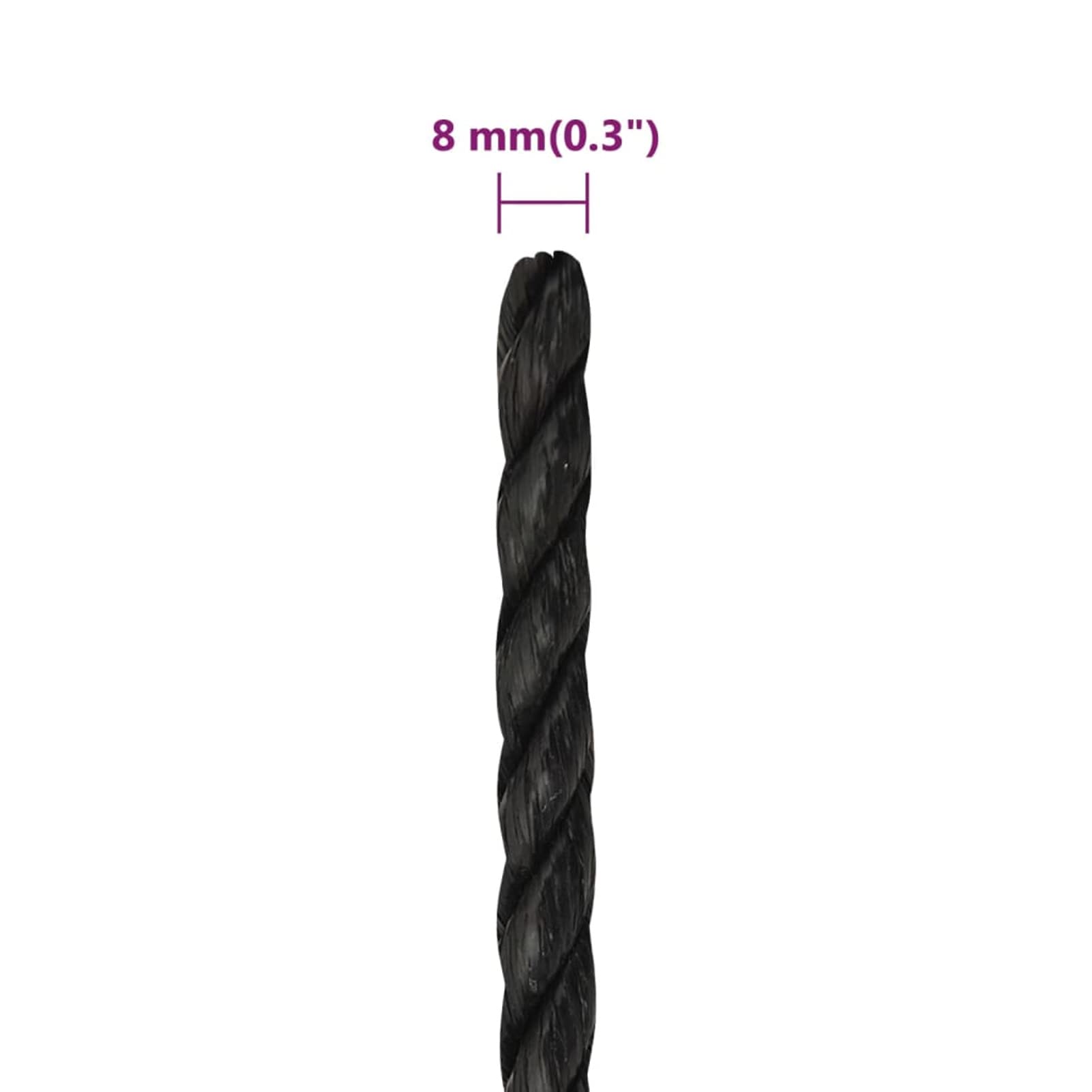 Tidyard Arbeitsseil Bodenarbeitsseil Bootsseil Arbeitsleine Polypropylenseil Mehrzweckleine Seil Bootsleine Allzweckseil Schnur Tau Leine Gedreht Ankerleine Festmacher 8 mm 250 m Schwarz