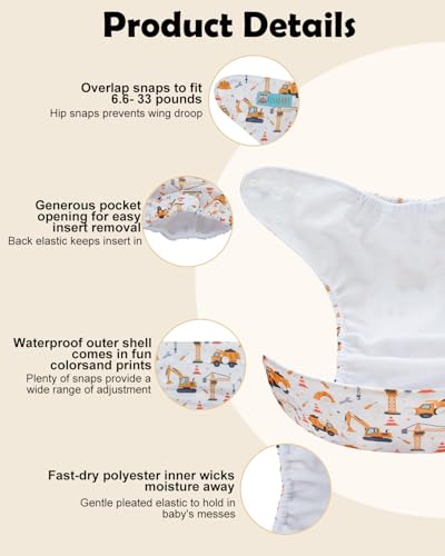 Image of ALVABABY Baby Cloth Diapers 6 Pack with 12 Inserts Cloth Diaper Covers Adjustable Washable Reusable for Baby Girls and Boys