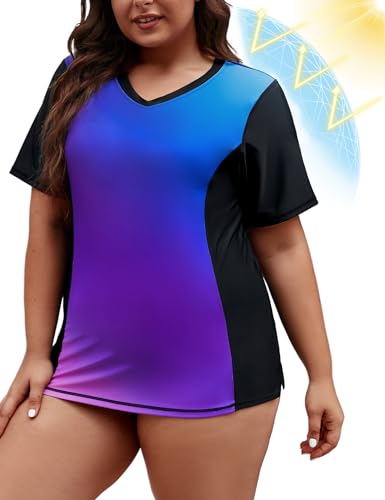 Tournesol Women's Plus Size Rash Guard UV Sun Protection Swim Shirts Short Sleeve Swimwear Swimsuit Tops2