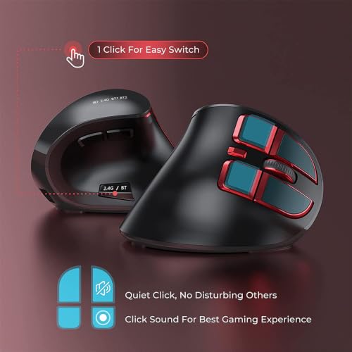 Ratón inalámbrico ergonómico con interruptor multidispositivo y batería recargable integrada 4