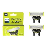 Philips OneBlade Genuine Replacement Blade 2 Piece Set with 2x 360 Blades, fits all One Blade Electric Shaver Handles - Trim, Edge and Shave, QP420/50