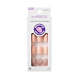KISS imPRESS No Glue Mani Press On Nails, Design, 'Evanesce', Beige, Short Size, Oval Shape, Includes 30 Nails, Prep Pad, Instructions Sheet, 1 Manicure Stick, 1 Mini File