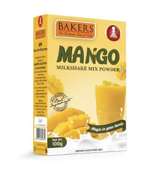 Bakers Milk Shake Mix |Mango Flavour | 100g Box | Tasty and Refreshing | Easy to Make | Loved by Kids | No Artificial Flavor | Long Shelf Life | Premium ingredients | Authentic Taste (100gm X Pack 4)