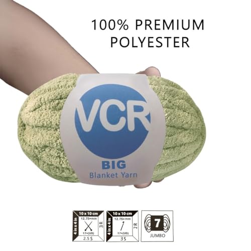 Image of VCR Olive Green Yarn, 200 Grams Big Chunky Hank, 22 Meters Length, Suitable for Knitting Blankets and Pillows, 100% Polyester Yarn Ball for Crochet DIY, Soft Threads, Pack of 1