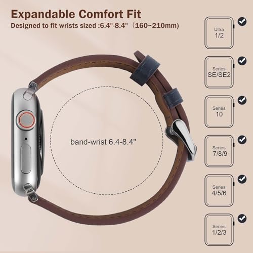 Genuine Leather Band Compatible with Apple Watch Bands for Women Men 49mm 46mm 45mm 44mm 42mm 41mm 40mm 38mm, Soft Leather Replacement Strap for iWatch Ultra/SE/Series 11 10 9 8 7 6 5 4 3 2 1