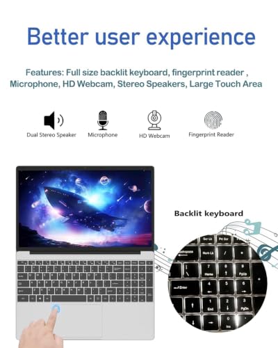 Image of MYW Laptop Computers,15.6 inch IPS 1080P Screen,N5095 Processor 4C 4T Up to 2.9Ghz 16GB RAM 256GB SSD, Latops with Fingerprint Recognition Backlit Keyboard,WiFi,USB 3.0, Webcam, HDMI