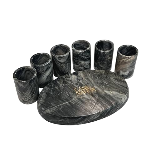 Catálogo para Comprar On-line Caballito de Tequila los 5 más buscados. 42 Casa Nahua - Set de Caballitos Tequileros de Mármol y Ónix Natural con Charola | 7 Piezas (Luna Set) | Hecho a Mano | Shot Glass Set Artesanal para Regalo o Fiesta