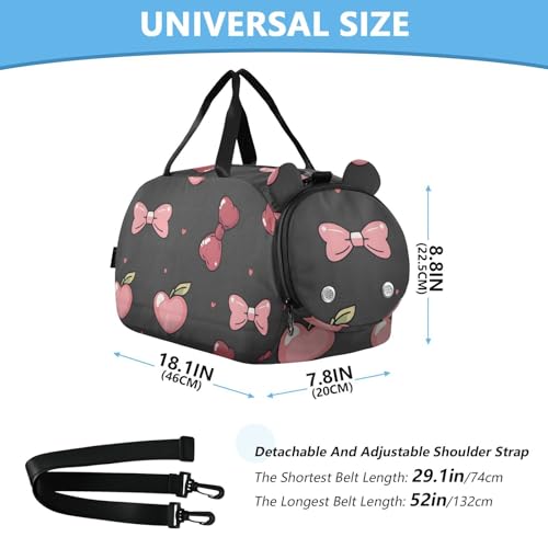 Duffle Bag Kids Gym Bag with Shoes Compartment & Wet Separation Overnight Travel Duffel Bag Cherry Heart Black Background for Girl Boy3