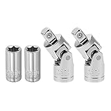 uxcell 1/4 Inch Drive Spring Loaded Universal Joint Socket,E10 External Torx Shallow Socket, Cr-V
