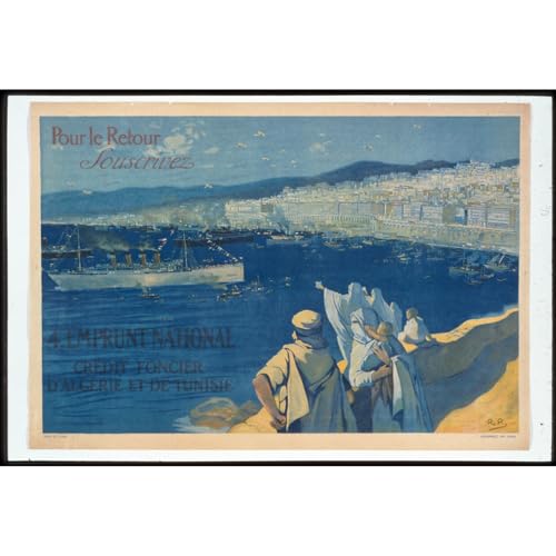 Toile vintage Algérie Tunisie : grande impression rétro chic 76x101 cm pour salon élégant