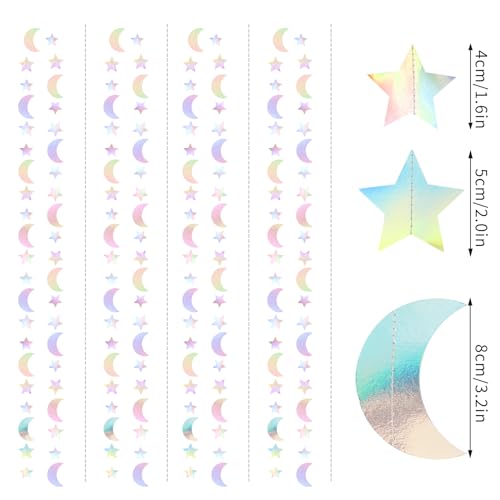 Image of Iridescent Disco-Holographic Party-Decorations Moon-Star Garland - 62Ft Twinkle Little Star Hanging Neon Streamers Banner,Eid Ramadan Mubarak Decoration Birthday Wedding Baby Shower Decor Panduola