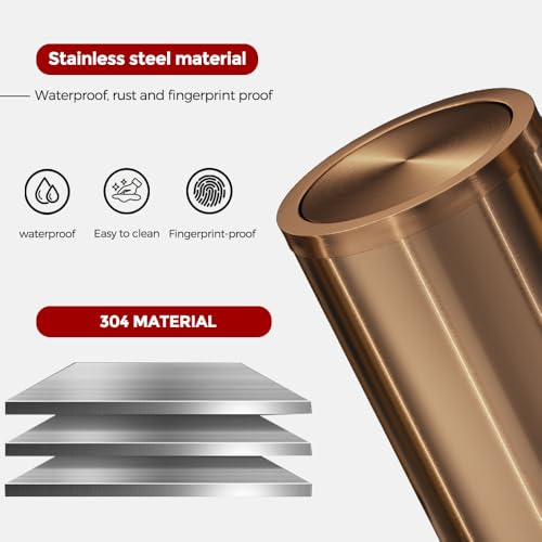 Image of Antique Brass Bathroom Trash can with lid,Stainless Steel,Small Grabage Can with Flipping Lid, 9L /2.4Gal for Living Room,Bedroom,Guest Room,Hotel (Rose Gold)