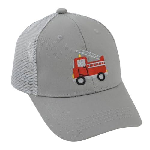 Besforta Niedliche Feuerwehrauto-Stickerei, Kinder-Baseballkappe, verstellbar, gewaschene Baseballmützen für Jungen und Mädchen, Netzstoff, Hellgrau, 2-8