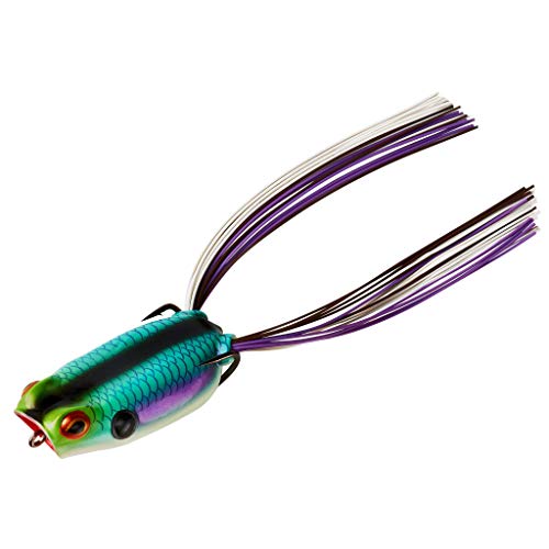 Booyah Poppin' Pad Crasher Topwater Bass Fishing Hollow Body Frog Lure with Weedless Hooks, Aqua Frog, One Size