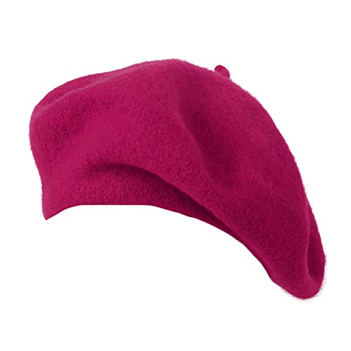 Parquet Solid Color French Beret Wool Material. Classic French, Casual And Chic Lightweight Beanie Cap Hat Fuchsia #TOP4