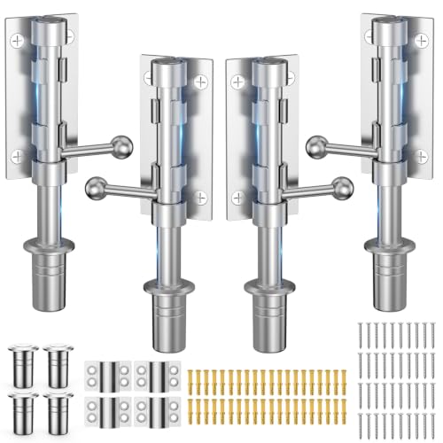 Image of 6.3 Inch Slide Bolt Gate Latch, Barrel Bolt Latch, 4 Pack-Silver | Heavy Duty Solid 304 Stainless Steel Door Lock for Wooden Fence /Shed /Yard /Barn Door /Interior and Outdoor