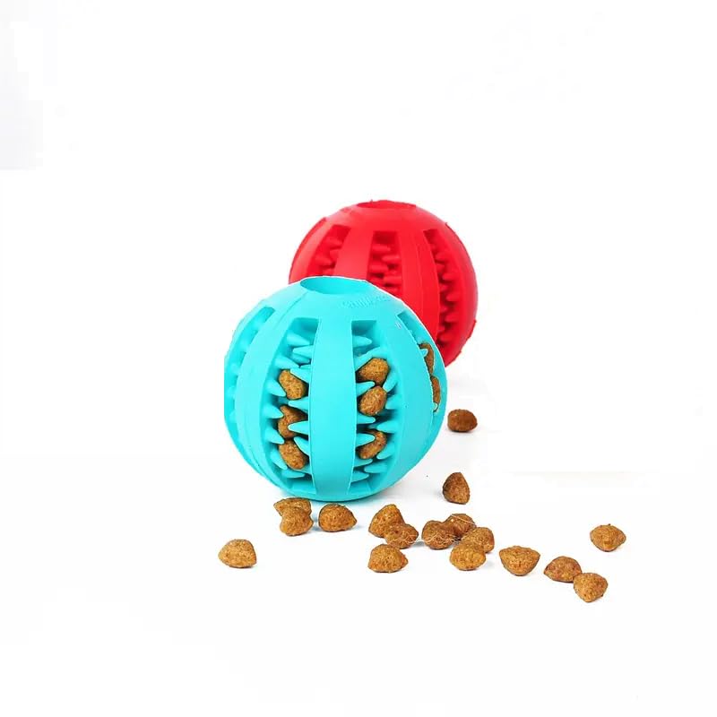 AXBALL 2 Pack Dog Toy Balls Durable Dog Chew Ball Toy - Teeth Cleaning Interactive Ball for Aggressive Chewers - Available in Red & Light Blue Nontoxic Bite Resistant Teething Toys Balls for Cat, Dog