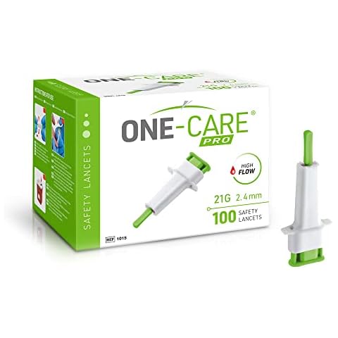 MediVena ONE-CARE PRO Safety Lancets, Top Push Button Activated, 21G x 2.4mm, 100/bx, Sterile, Convenient Sampling Cover