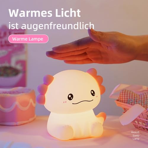 JVURICE Axolotl Nachtlicht Kinder Silikon Lampe Dimmbar Tier Touch Aufladbare Kinderlicht Schlafzimmer Led Night Light Dekor Kinder Geschenke Für Mädchen Junge Weihnachtsgeschenke Schlummerleuchten