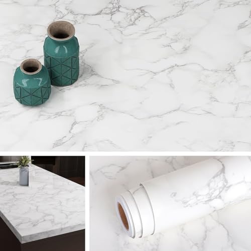 Image of SUNBIRD Matte Marble Wall Paper Granite White /Grey Kitchen Countertop Cabinet Furniture Refurbishment Thick Removable Wallpaper Peel and Stick Vinyl Roll (2 Feet x 4 Feet, Marble)