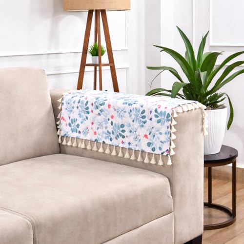 Image of STITCHNEST Printed Quilted Sofa Arm Cover with Tassels | Stylish Hand Rest Protector | Soft & Durable | 18 x 22 Inches