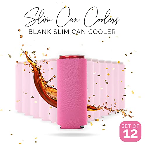 Image of Slim Can Cooler Sleeve 12 Pack - Blank Neoprene Insulated Can Coolers for 12 oz Skinny Beer & Soda Cans - Sublimation Ready Drink Sleeves for Heat Press, Custom Printing & Party Favors (Pink)