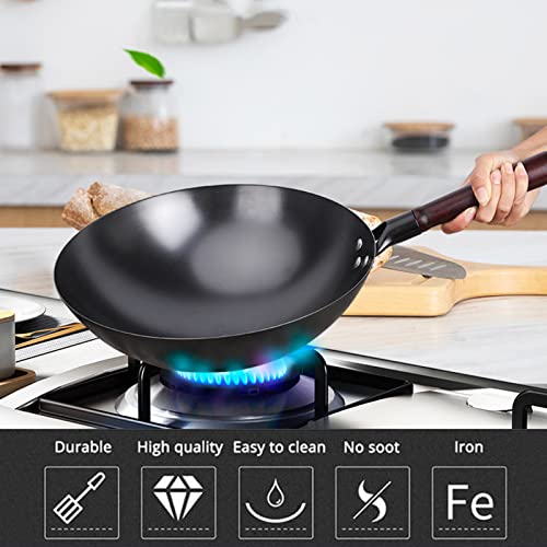 Wok de hierro forjado con tapa de madera 34 cm miniatura 5