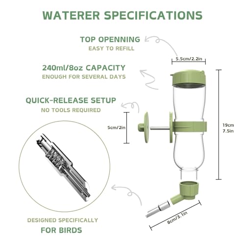 Bird Feeder Water Dispenser Set, Automatic Cage Feeder with Perch for Parakeet Canary Cockatiel Finch Budgie (Green) - Image 3