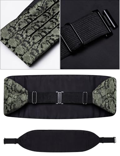 Image of Paisley Floral Tuxedo Cummerbund Bow Tie Pocket Square Set for Men