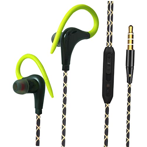 Auriculares deportivos con cable jack de 3,5 mm con gancho sobre la oreja para correr, gimnasio, color verde, 1,2 m