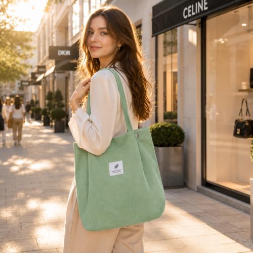 Image of Street27 Korean Canvas Corduroy Tote Bag Casual Work Shoulder Handbags | Multi-Purpose Bag |Sturdy Canvas Bag with Large Capacity | Shopping Bag for Office, College & Daily Use