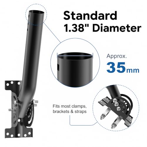 Image of Universal Heavy Duty Antenna Mount Pole - 1.38 inch Dia x 14.6 inch L Mast for Wireless Bridges, Outdoor Antennas, Starlink, Weather Stations & WiFi Extenders, Black, 2 Pack