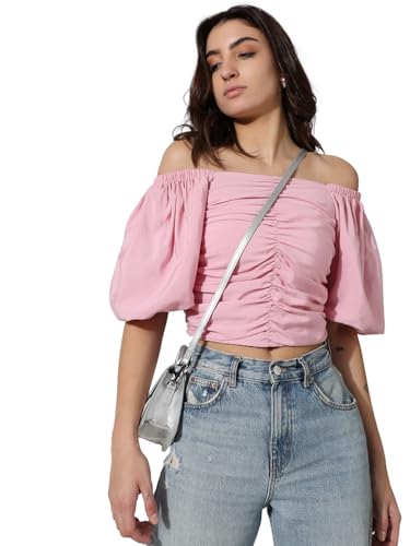 Image of ONLY Women's Cotton Solid Slim Fit T-Shirt