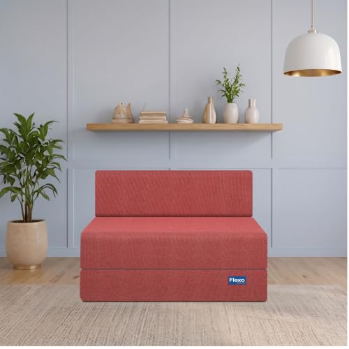 Image of Starlon 1 Seater Foldable Sofa Cum Bed 3-in-1 with Washable Jute Fabric Cover, Space Saving Guest Bed for Living Room & Apartment, Pre-Assembled Royal Maroon 2.5x6 Ft