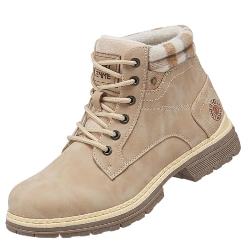 ANJOUFEMME Womens Hiking Snow Winter Boots - Outdoor Waterproof Lightweight Ankle Boots for Women Work Backpacking Boots FNW110-FNW08-BEIGE-6