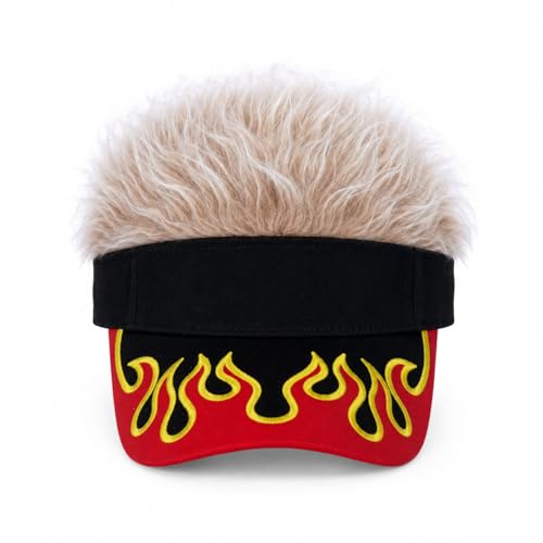 Image of Mens Visor with Hair Fake Hat with Hair for Men Funny Golf Hats Wig Hat Spiked Adjustable Baseball Cap