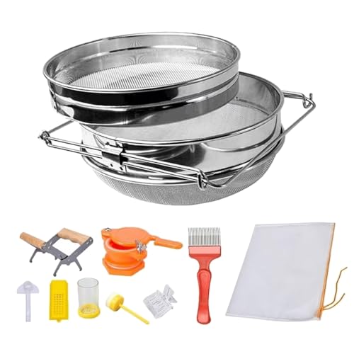 JOERBABU Bienenzucht-Ernte-Kits, Edelstahl, Doppelsieb, Honigsieb, Rahmen, Griff und Entdeckelgabel, Imkerbedarf