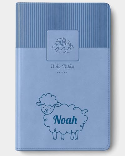Hope Harbor Personalized Baby’s Bible with Custom Name Printed, Red Letter Edition, Comfort Print, Faux Leather Cover, Blue