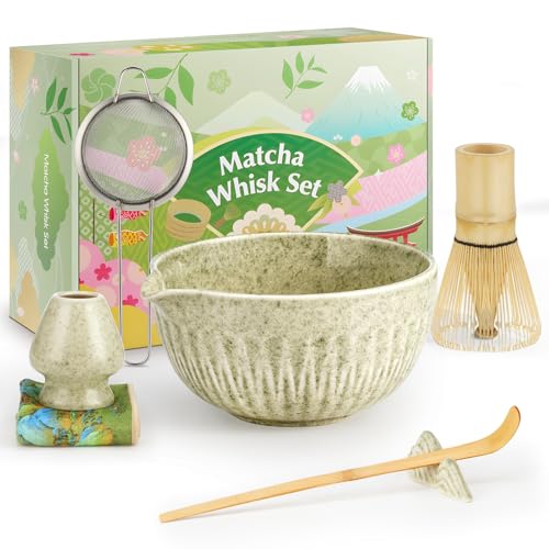 20Oz Matcha Whisk Set，7 Pcs Matcha Kit Includes Matcha Bowl, Whisk & Holder, Bamboo Scoop, Scoop Rest, Sifter & Tea Towel - Perfect for Matcha Tea Ceremony