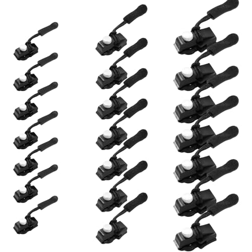 GUTERTOP Juego de reparación de cremallera de 21 piezas, 3 tamaños, cierre de cremallera, cremallera de repuesto para cremalleras (negro)