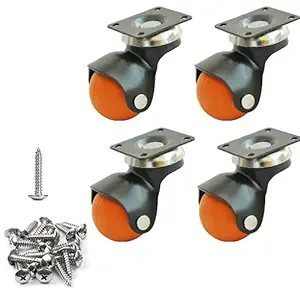 Yumun 1'' Ball Castor Wheel Plate Type 120kg Load Capacity/360 Degree Moving [Pack of 12 Piece] Orange (12)