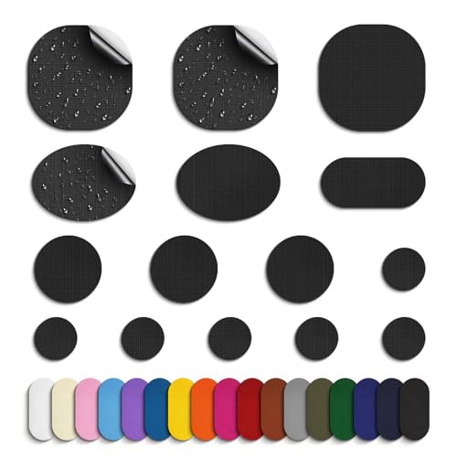 Daunenjacke flicken Reparaturset &ndash; Flicken f&uuml;r Daunenjacke, 45 St&uuml;ck selbstklebende Stoffflicken aus Nylon, wasserdicht & rei&szlig;fest, f&uuml;r Jacke,...