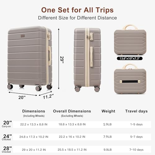 Image of Hardshell Luggage Sets, Lightweight Stripes Suitcases with Spinner Wheels, Rosybrown 6pcs