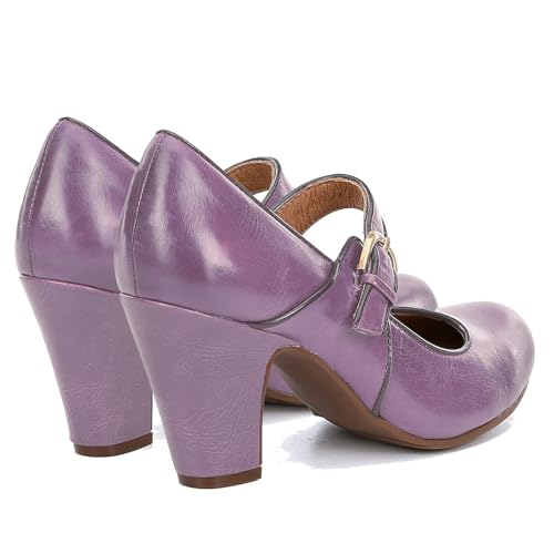 Image of SHODENSE Women Vintage Chunky High Heel Mary Jane Shoes Round Closed Toe Ankle Strap Dress Sandals 3 inch Block Heels Mary Jane Lolita Pumps Two-Toned Patchwork Buckle Office Lady Wedding Retro 4-11 M US