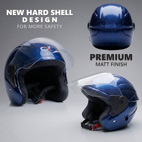 Image of Cortex TRIGER Half Face Helmet Glossy Finish with Scratch Resistant Polycarbonate Visor, Hard ABS Shell Helmet for Men and Women | Clear Visor, Lightweight
