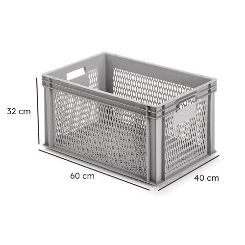 1a-TopStore Eurobox Stapel- und Transportkasten, durchbrochen, perforiert, offene Griffe, verschiedene Größen (60x40x32 cm)