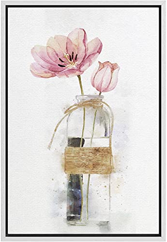 wall26 フレーム入り キャンバス ウォールアート ピンクのチューリップの花束 植物植物 水彩画 抽象的 モダン リラックス/穏やかなパステル リビングルーム 寝室 オフィス用 - 16x24インチ（Amazon）