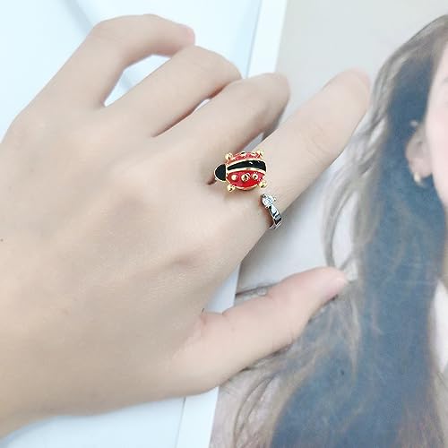 OIDIMS Rotatable Ladybug Ring Silver Anti Fidget Spinner Anxiety Rings Adjustable Open Statement Stress Relief Stackable Rings Crystal Wedding Jewelry Xmas Cute CZ Gifts for Women(Gold)2