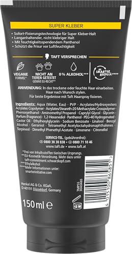 Schwarzkopf TAFT Gel Super Kleber (150ml), Haargel mit sofortiger Haftung für einen Klebstoff-ähnlichen Halt, schonend für Haar und Kopfhaut, veganes, Haarstyling-Gel